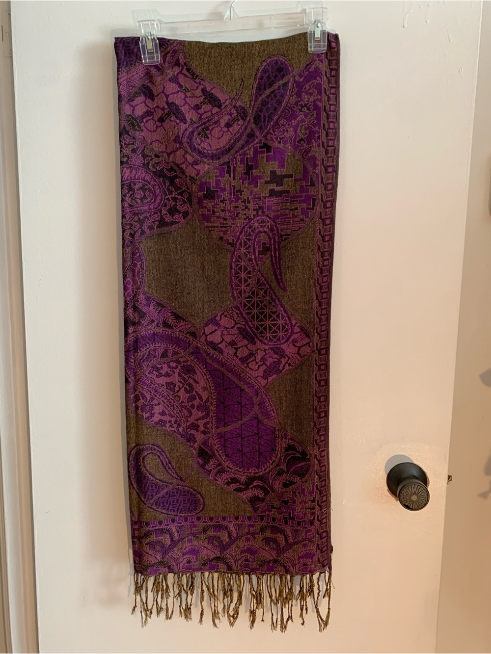 Pashmina , Women's 100% pashmina wool ,reversible in purple and beige/ gold tone